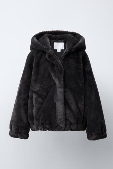 ZARA КУРТКА С КАПЮШОНОМ И ОТДЕЛКОЙ ПОД МЕХ, АНТРАЦИТОВО-СЕРЫЙ