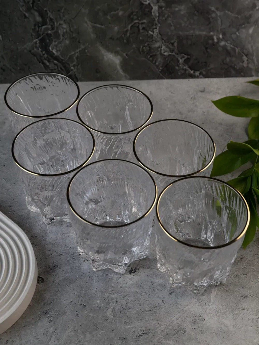 Стаканы для виски, 6 шт. Прозрачный лед с золотой каймой