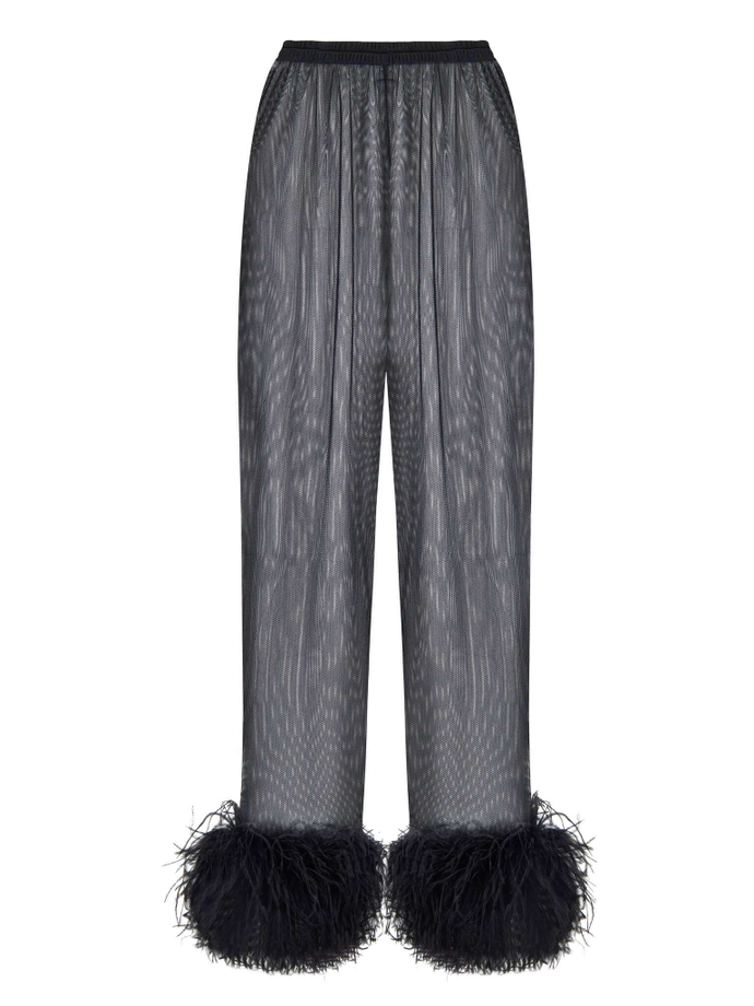 Брюки сетка с перьями