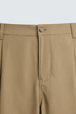 ZARA БРЮКИ WIDE FIT СО СКЛАДКАМИ, РЫЖЕВАТО-КОРИЧНЕВЫЙ