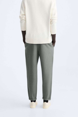 ZARA БРЮКИ EASY CARE С ПОЯСОМ НА ШНУРКЕ, ОЛИВКОВЫЙ