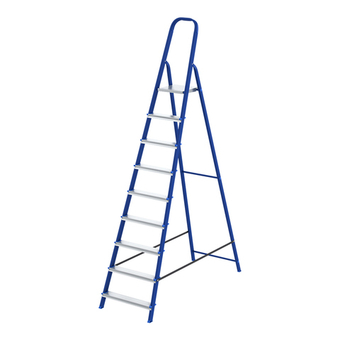 Стремянка, 9 ступеней, стальной профиль, алюминиевые ступени Сибртех