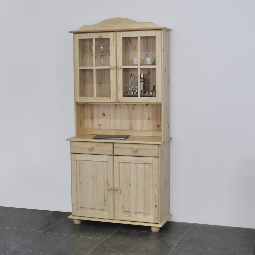 Буфет для кухни, тумба Лена двухдверная из сосны, с ящиками (нижняя часть буфета Лена), в натуральной отделке