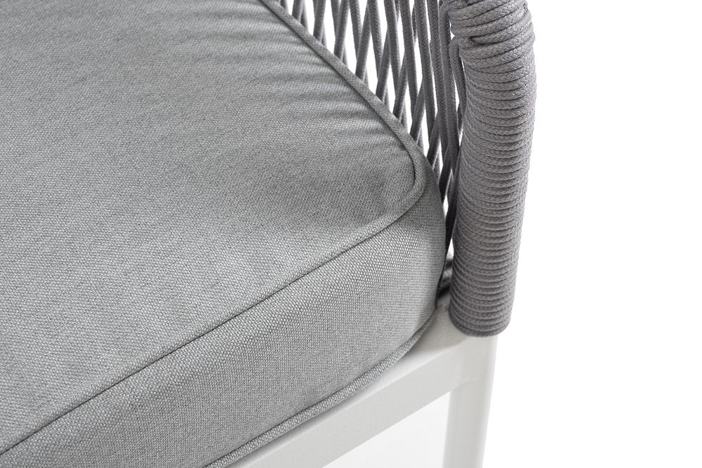 "Канны" левый модуль плетеный из роупа, каркас алюминий белый шагрень, роуп светло-серый круглый, ткань светло-серая
