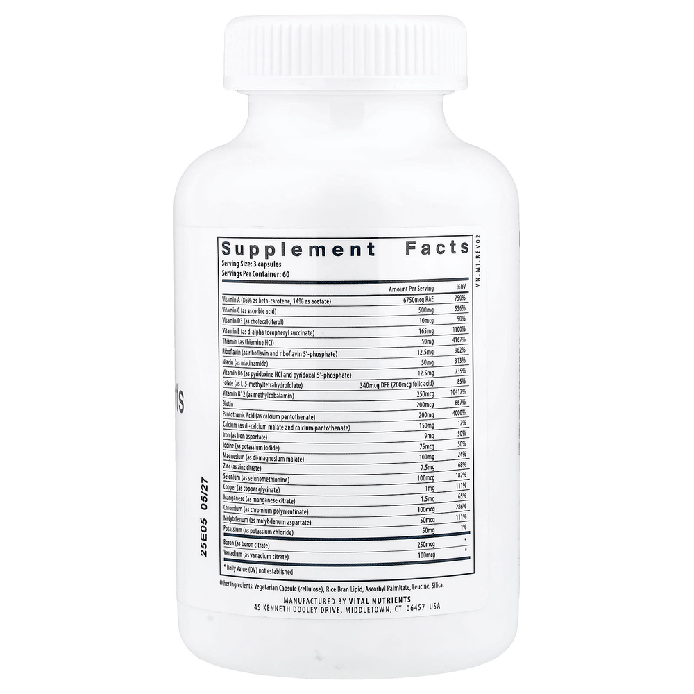 Vital Nutrients, Мультиэлементы (с железом и йодом), 180 вегетарианских капсул