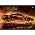 Альбом для рисования А4 12л., Alingar, на скрепке, мелованный картон (стандарт), 100 г/м2, "Авто", 4 дизайна в пленке т/у