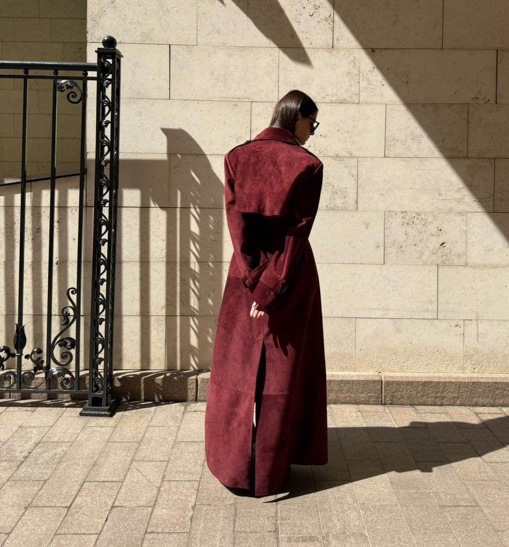 Тренч замшевый Бордовый