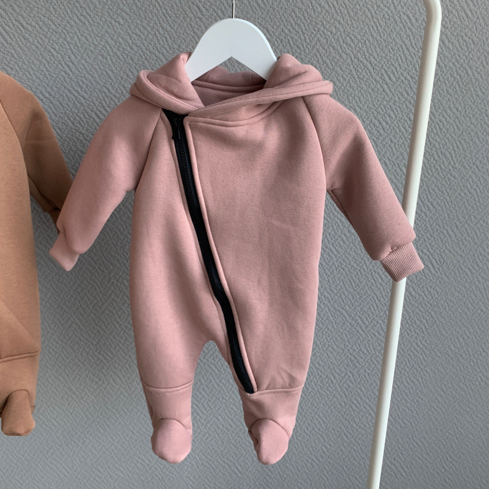Детский комбинезон с капюшоном на замке из футера с начесом