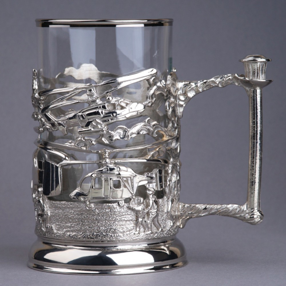 Подстаканник "Вертолеты" с никелированием (художественное литье) в футляре