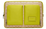 COACH Coated Canvas With Calfskin IPad Protective Cover Laptop Bag Large Men"s Brown & Yellow