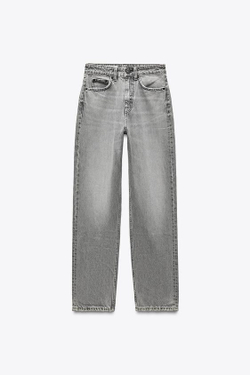 ZARA ДЖИНСЫ TRF MOM FIT HIGH WAIST, СВЕТЛО-СЕРЫЙ