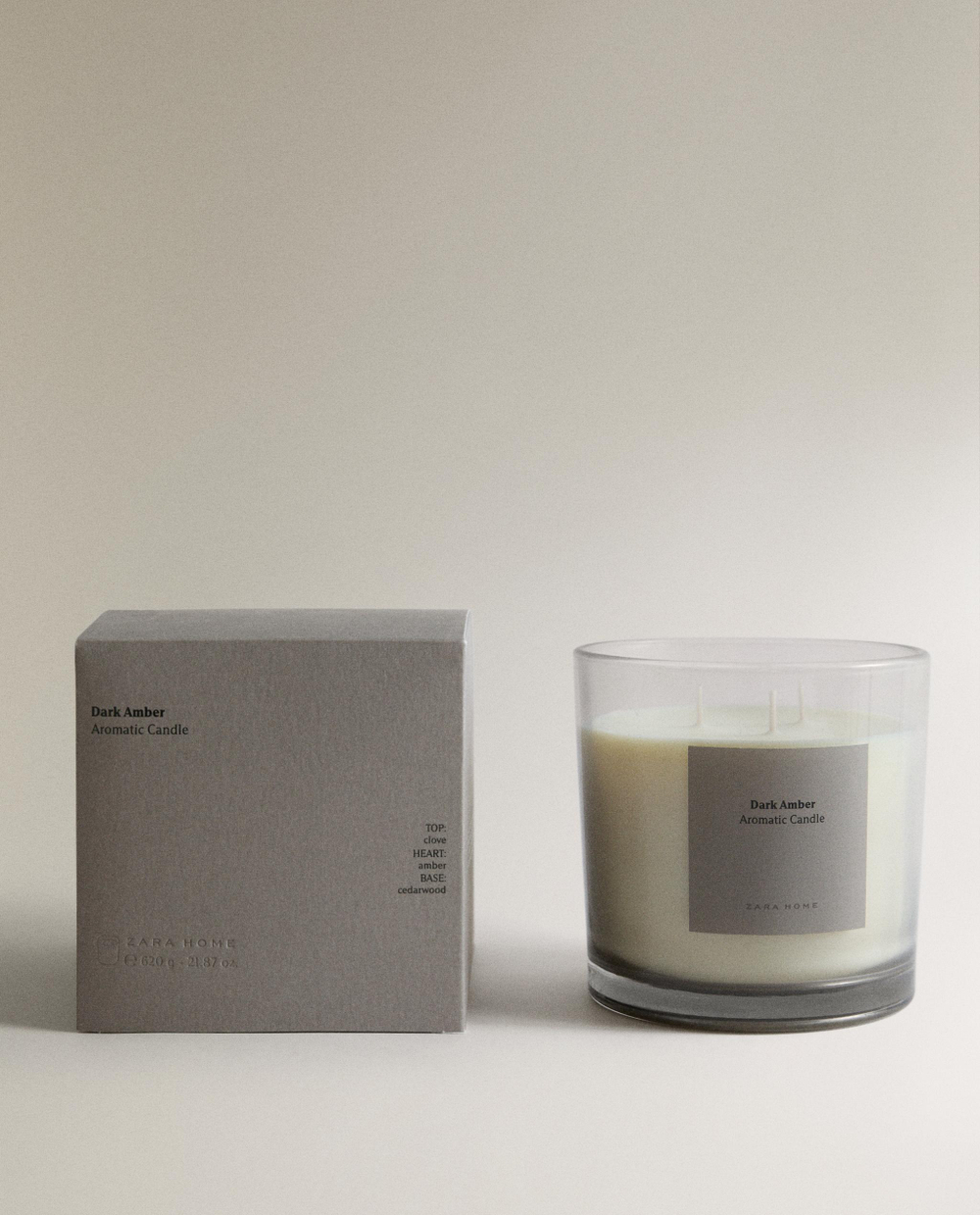 Zara Home Свеча ароматическая Dark Amber 620 г, растительный воск, аромат восточный древесный, Коричневый