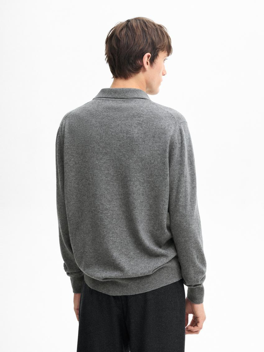 Massimo Dutti Свитер с воротником-поло из смесовой шерсти, серый