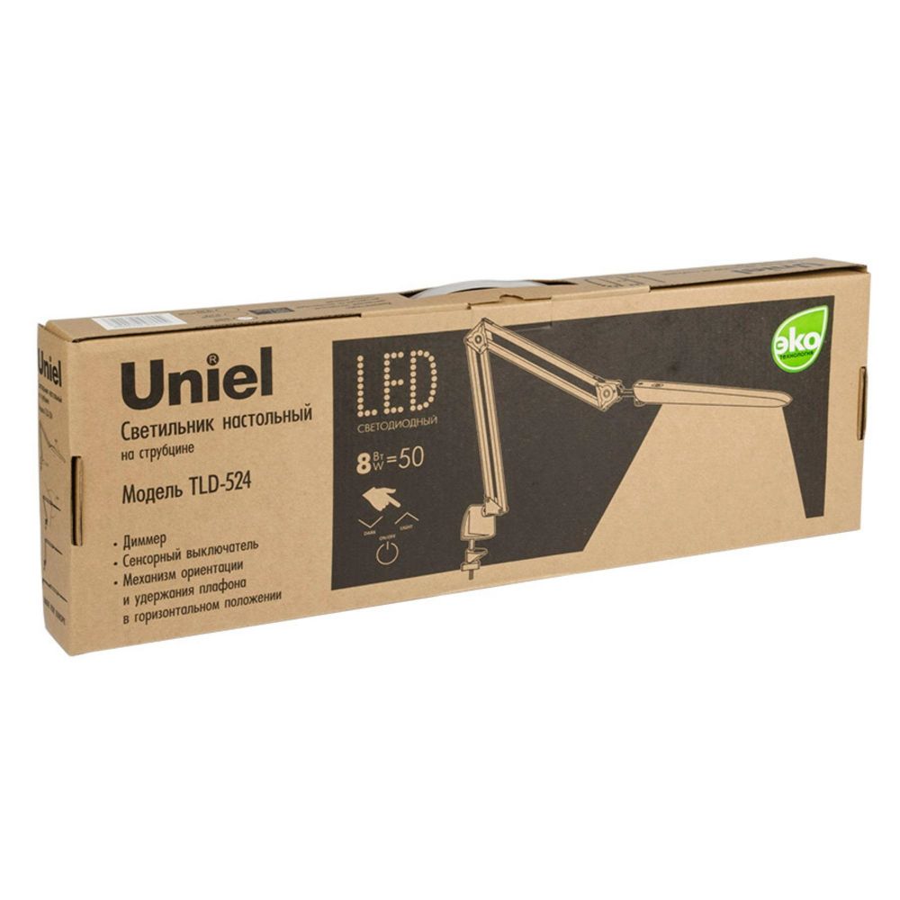 TLD-524 Black-8W-Светильник настольный на струбцине-LED-500Lm-4500K-Dimmer-Цвет-черный