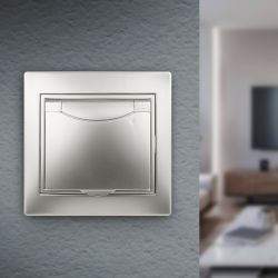 1-203-03 Intro Розетка 2P+E Schuko с крышкой, 16А-250В, IP20, СУ, Plano, алюминий | Intro Plano