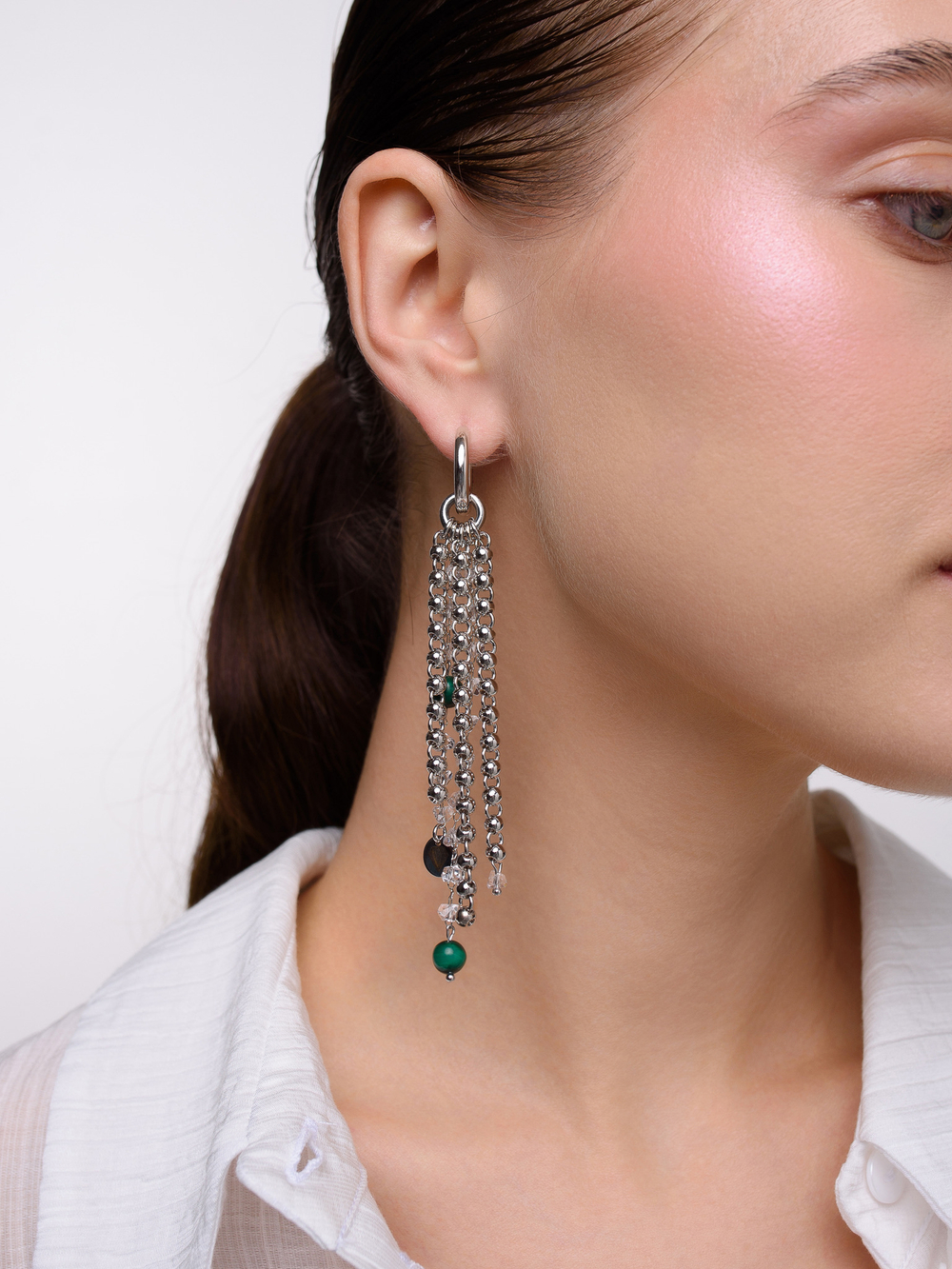 Серьги "Night" с малахитом Silver