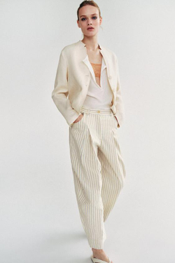 ZARA БРЮКИ БАРРЕЛЬ В ПОЛОСКУ — ZW COLLECTION, ЭКРЮ
