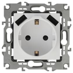 12-4109-01 ЭРА Розетка 2P+E 16A-250В, штор. с 2xUSB 5В-3А, Эра12, белый | Эра 12 Белый