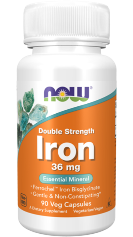 NOW Foods, Железо двойной концентрации 36 мг, Double Strength Iron 36 mg, 90 вегетарианских капсул