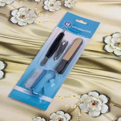 Маникюрный набор на блистере, 4 предмета «Ultramarine» (кусачки, щетка, триммер и полировка)