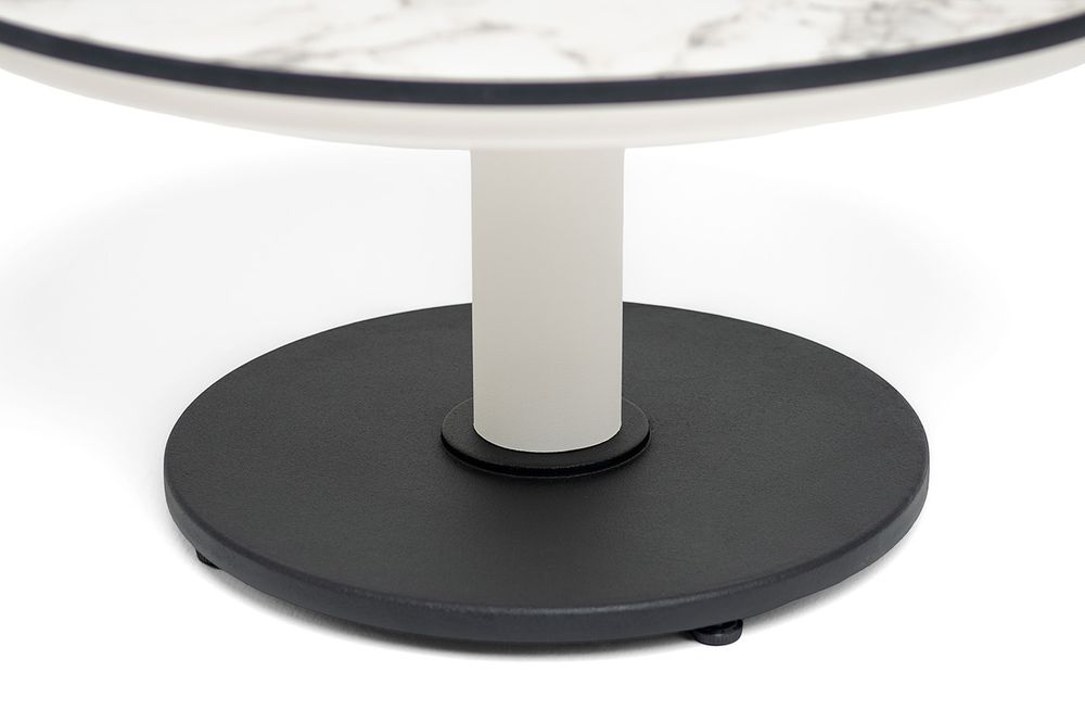 "Чили" интерьерный стол из HPL круглый Ø65 H32, каркас белый муар, цвет мрамор Каррара