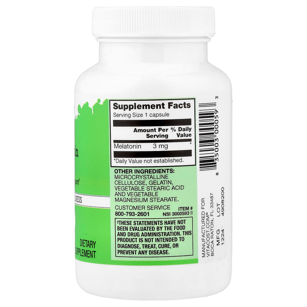 Vitacost, Melatonin, 3 mg, 100 Capsules