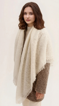 Оренбургский пуховый платок П2-130-01 белый отбеленный