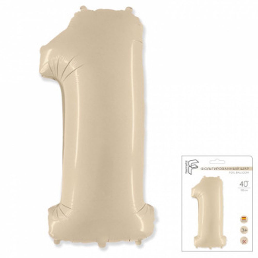 FM Шар 40'' / 102 см "Цифра 1" Кремовый (БГ-60)