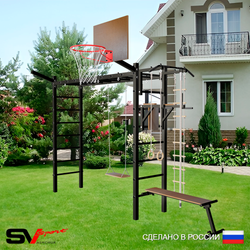 Уличная шведская стенка Sv Sport рукоход У5341К (Турник/Брусья/Скамья/Деревянные/Щит баскет/Кронш бокс/Канат/кольца/лестница)