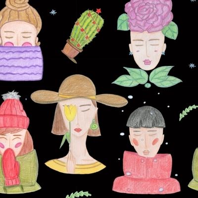 Разные лица на черном фоне