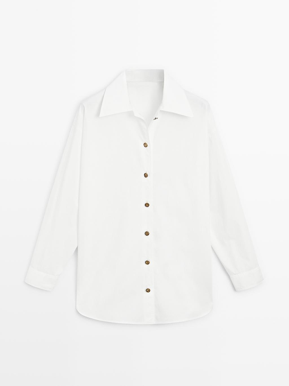 Massimo Dutti Рубашка из поплина с золотистыми пуговицами, белый