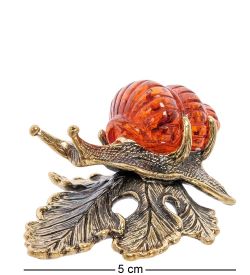 Народные промыслы AM-2240 Фигурка «Улитка на листике» (латунь, янтарь)