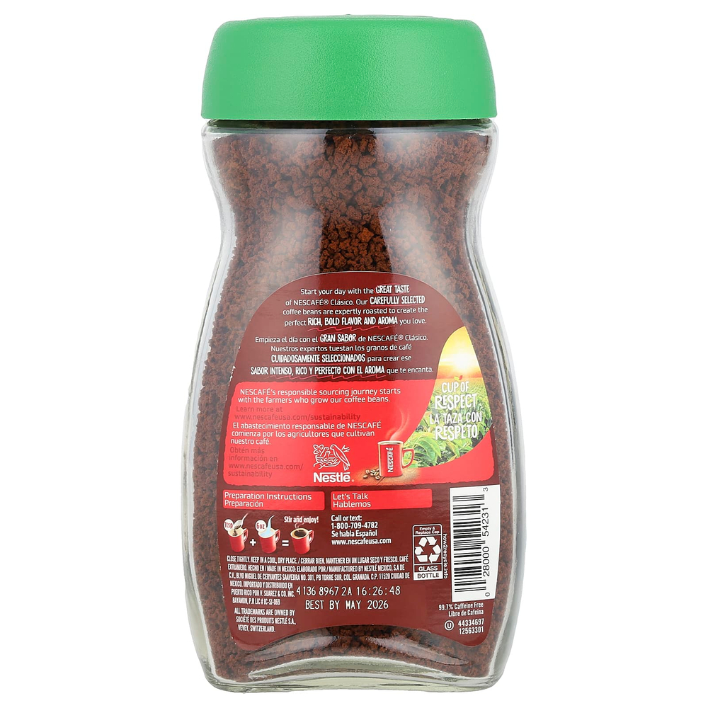 Nescafé, Clasico, растворимый кофе без кофеина, темная обжарка, без кофеина, 200 г (7 унций)