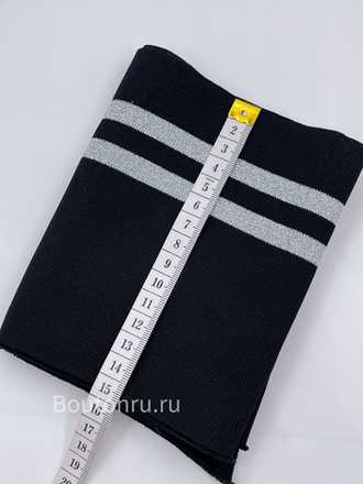 Подвяз трикотажный черный с серебристыми полосками 0.9м, ширина 14-15 см