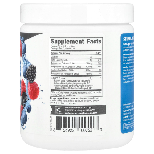 KetoLogic, Keto BHB, ягодное ассорти, 246 г (8,8 унции)