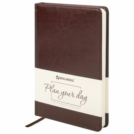 Ежедневник недатированный А5 (138х213 мм) BRAUBERG "Imperial", под гладкую кожу, 160 л., кремовый блок, коричневый, 123414