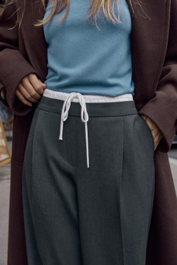 ZARA БРЮКИ С ШИРОКИМ ДВОЙНЫМ ПОЯСОМ, АНТРАЦИТОВО-СЕРЫЙ