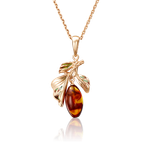 Подвеска «Барбарис» из красного золота с янтарём и эмалью