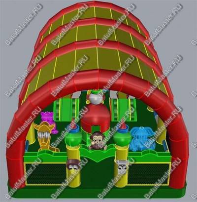 Коммерческий надувной батут "Зверята с крышей" 14*8*6 м