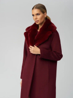 Женское шерстяное пальто с мехом и поясом