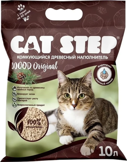 Наполнитель Cat Step 10л Wood Original комкующийся растительный