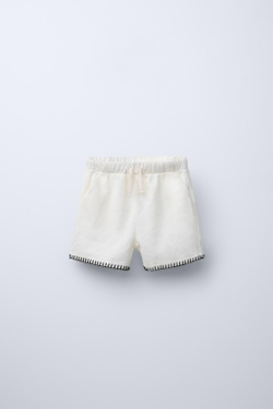 ZARA ШОРТЫ-БЕРМУДЫ С КОНТРАСТНОЙ ПОЛОСОЙ, БЕЛЫЙ