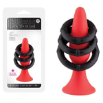 Набор из красного анального плага и 3 черных эрекционных колец (Цвет: красный с черным)