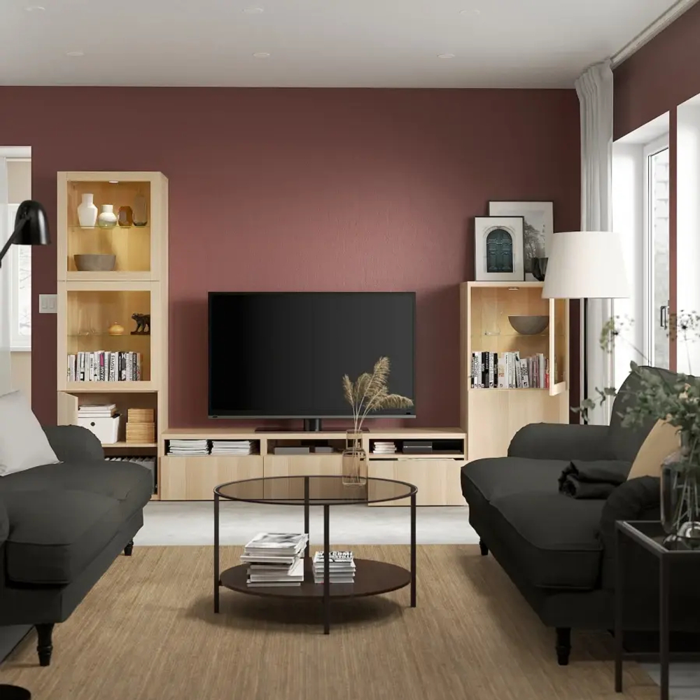 Комплект мебели д/гостиной  - BESTÅ / BESTА IKEA/ БЕСТА ИКЕА, 300х193х42 см, под беленый дуб