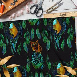 Ткань атлас ловец снов с совой