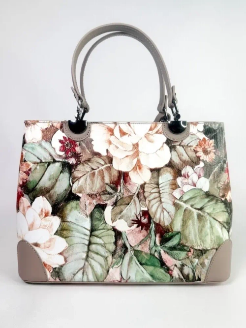 Женская форматная сумка с цветным принтом из натуральной кожи