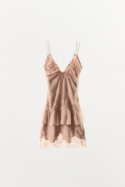 ZARA ДВОЙНОЕ КОМБИНИРОВАННОЕ ПЛАТЬЕ С КРУЖЕВОМ, ЦВЕТ РОЗОВОГО ДЕРЕВА