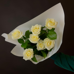 Flower bouquet of 7 Russian white roses in package