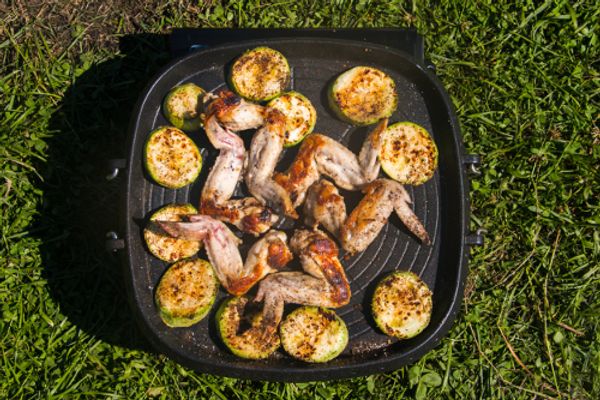 Куриные крылышки с дольками кабачка на гриле