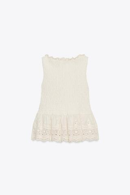 ZARA ТРИКОТАЖНЫЙ ТОП В РОМАНТИЧНОМ СТИЛЕ, ЭКРЮ